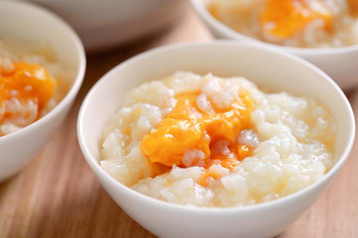 Brown rice and sweet potato porridge food for baby constipation