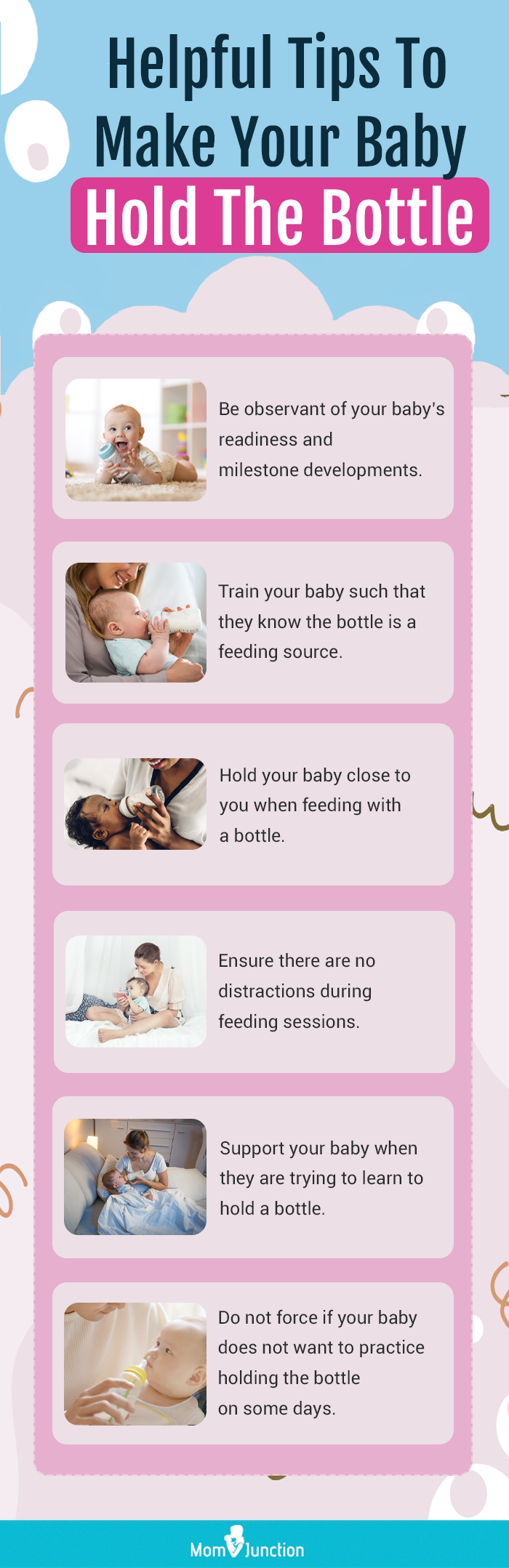 helpful tips to make your baby hold the bottle (infographic)