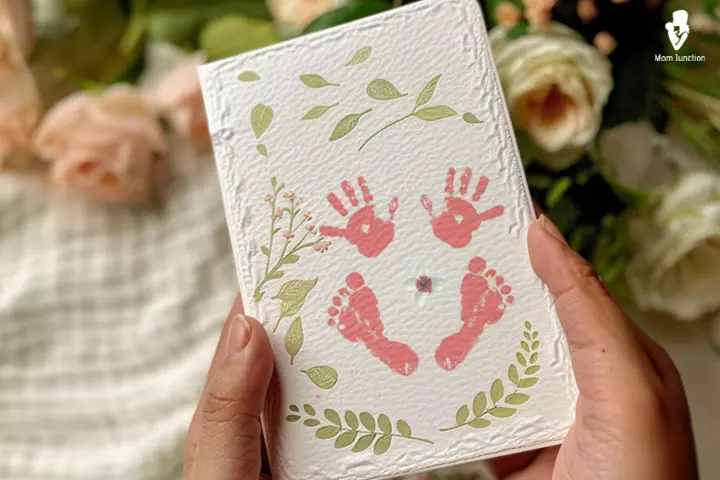 Newborn's finger and toe print baby announcement messages