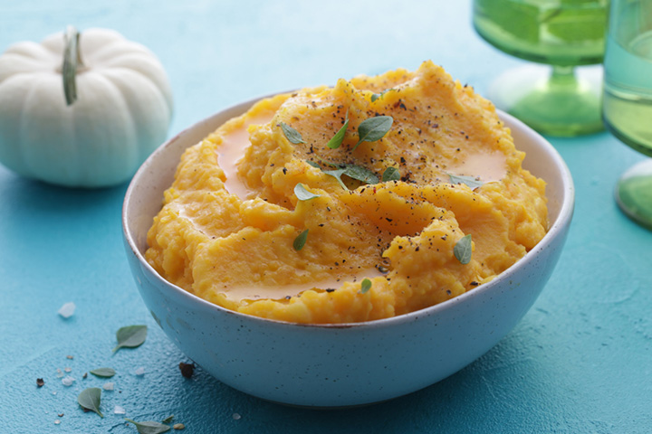 Pumpkin and salmon puree for baby