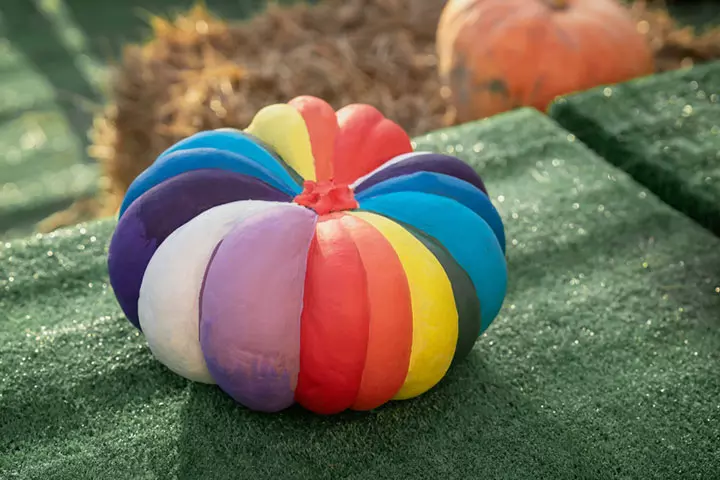 Rainbow pumpkin carving idea for kids