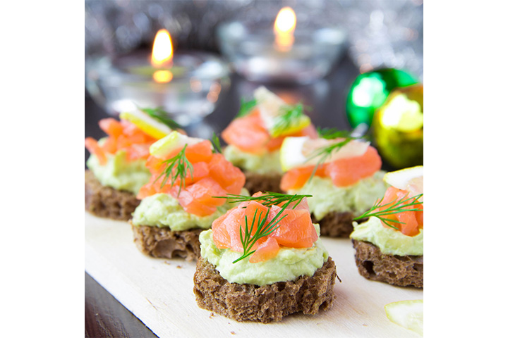 Smoked salmon and avocado cream cheese canapes kids-friendly appetizers