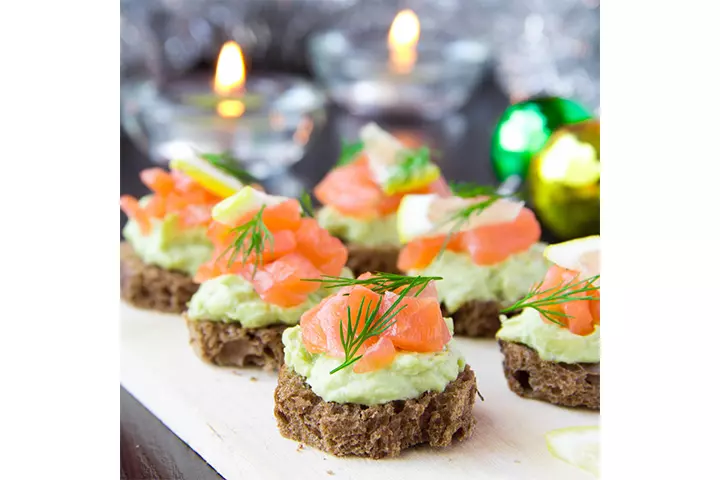 Smoked salmon and avocado cream cheese canapes kids-friendly appetizers