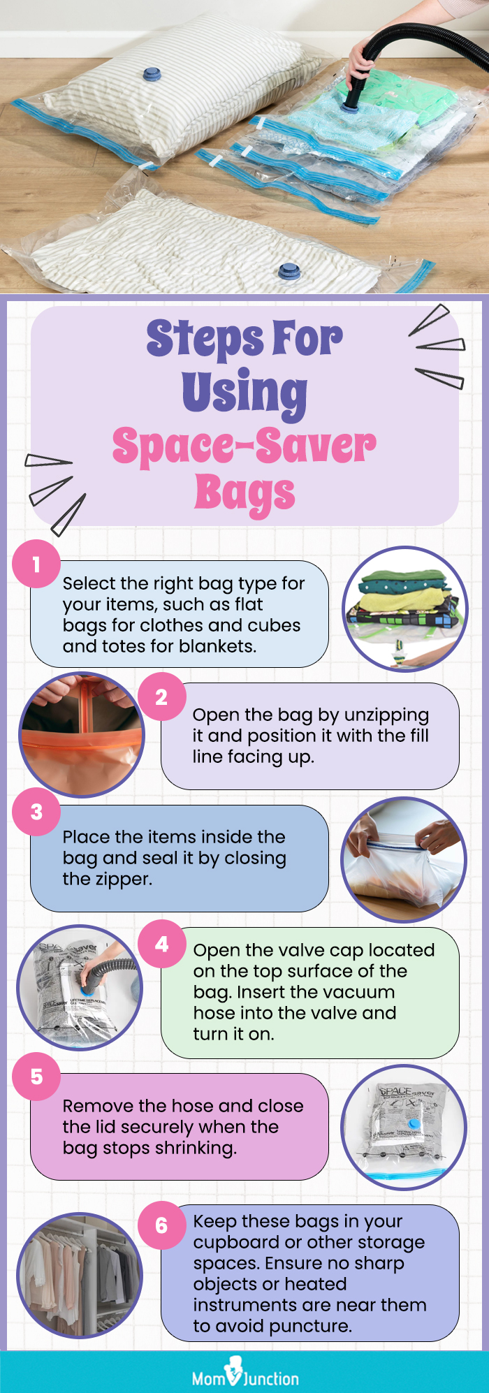 Steps For Using Space Saver Bags(infographic)