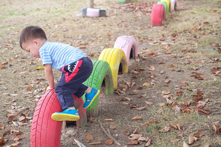 Balancing tires backyard idea for kids