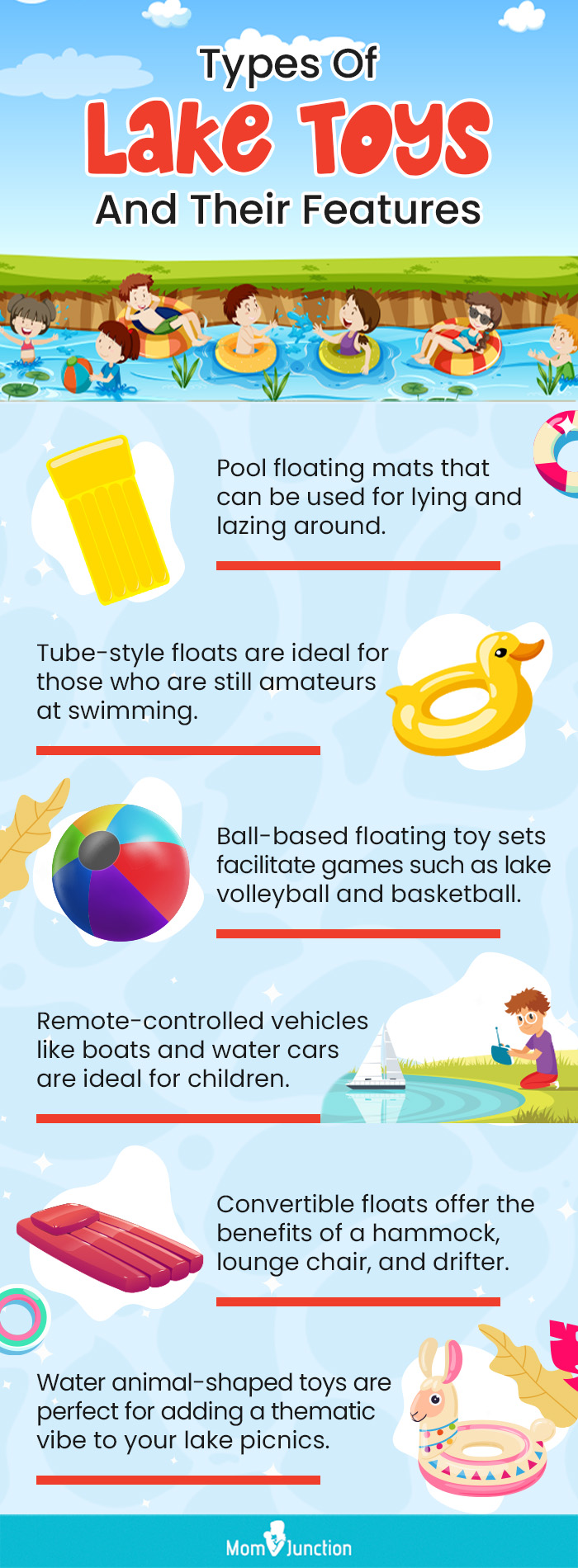 Types Of Lake Toys And Their Features (infographic)