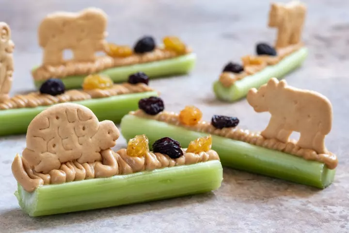 Ants on a log snacks, vegetable snacks for kids