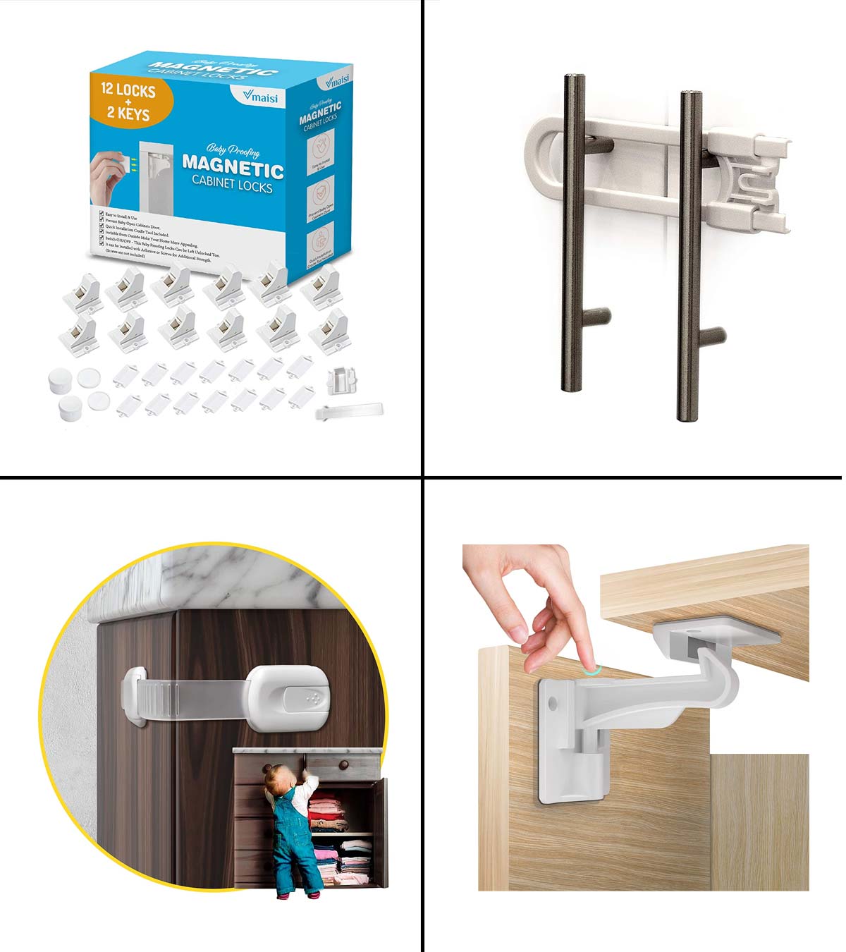 Universal for Most Cabinets and Drawers Safety Cabinet Locks Easy to Install Baby Proofing Cabinet Latch Locks with Strong Adhesive 12-pack 