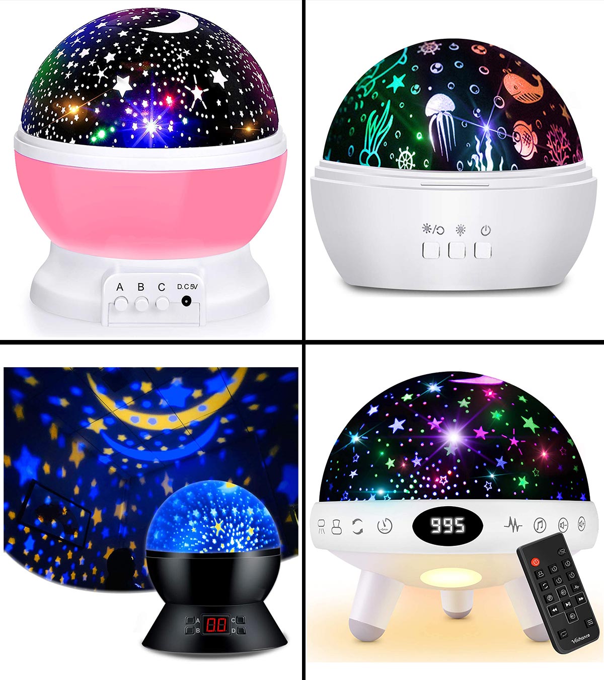Blue 8 Colour Combinations with Timer Auto-Shut Off Newest Generation MJDUO 360 Degre Rotating Remote Control Rechargeable Kids Night Light Star Projector Best Gift for Teens Baby Friend 