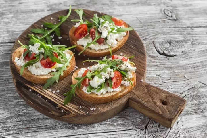 Colorful crostini, vegetable snacks for kids