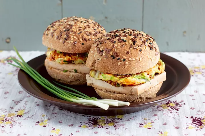 Tofu and avocado burger breakfast for kids