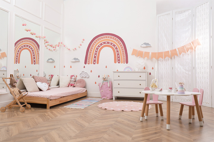 Add in a mural, toddler room idea for boys and girls