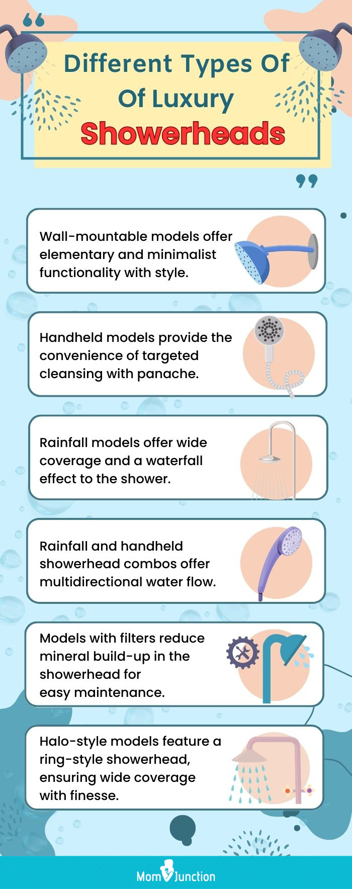 Different Types Of Luxury Showerheads (infographic)