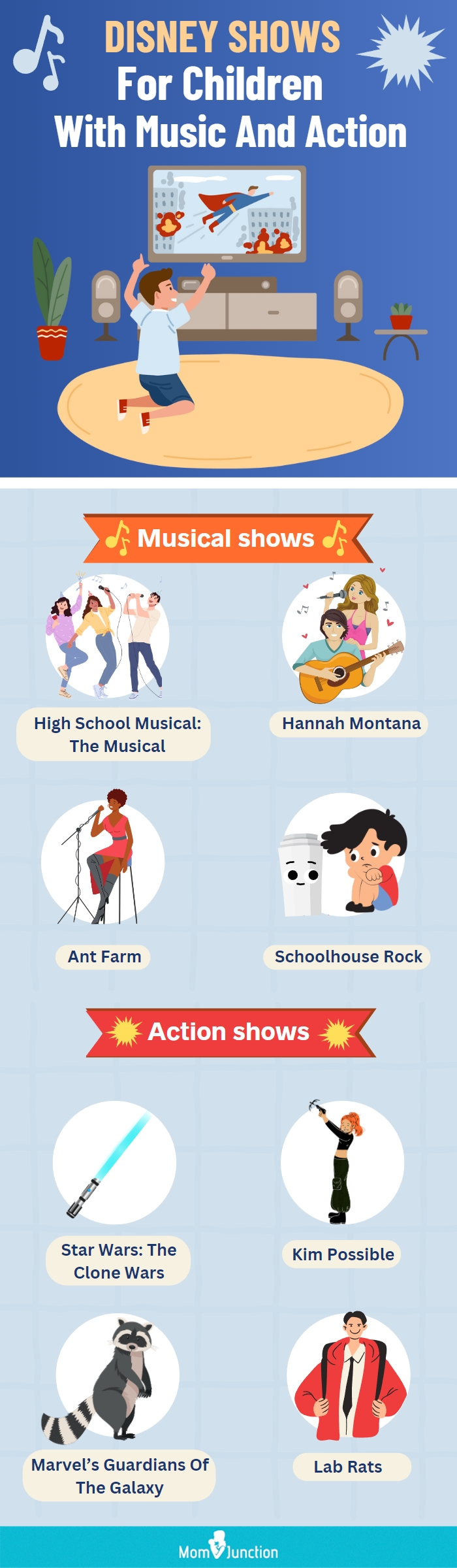 disney shows for children with music and action (infographic)