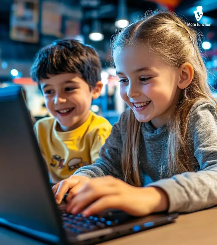 Kids Using Computers For Typing Games