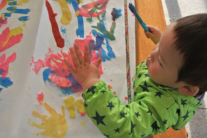 Get a variety of different objects to use as painting tools for finger paint for toddlers
