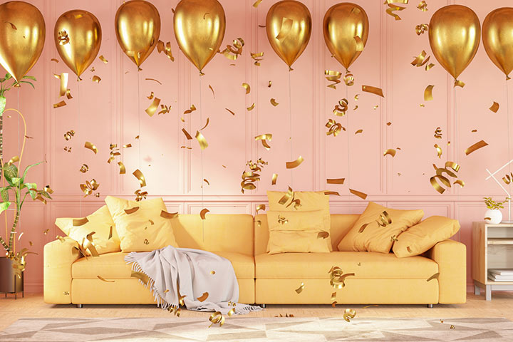 Include gold in places that would stand out the most, such as in flower vases, balloons, curtains, etc.