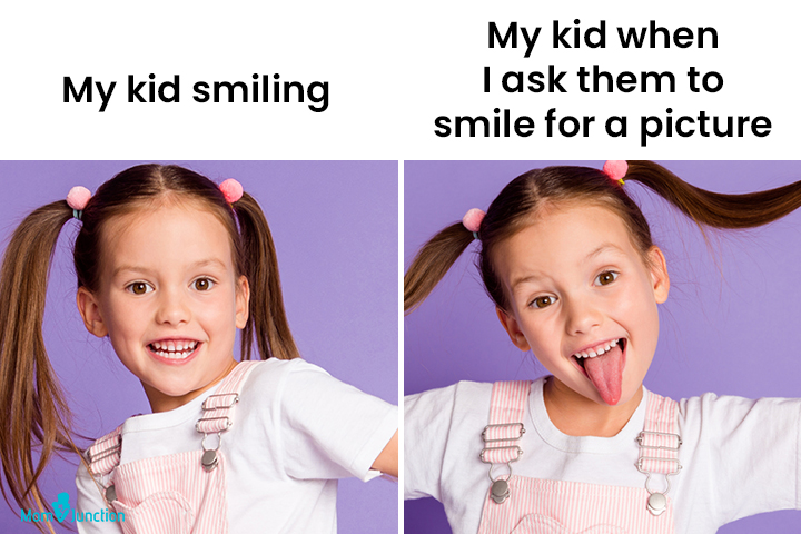 Kids smiling for pics meme for kids