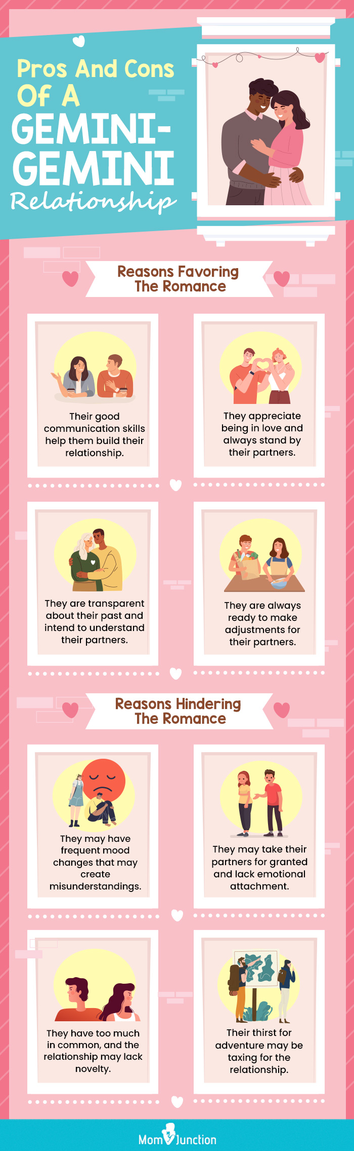 pros and cons of a gemini gemini relationship (infographic)