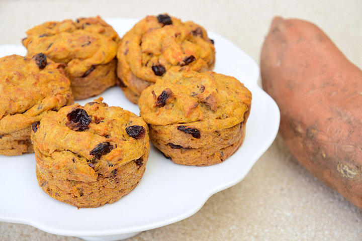 Raisin and sweet potato vegan muffins for kids