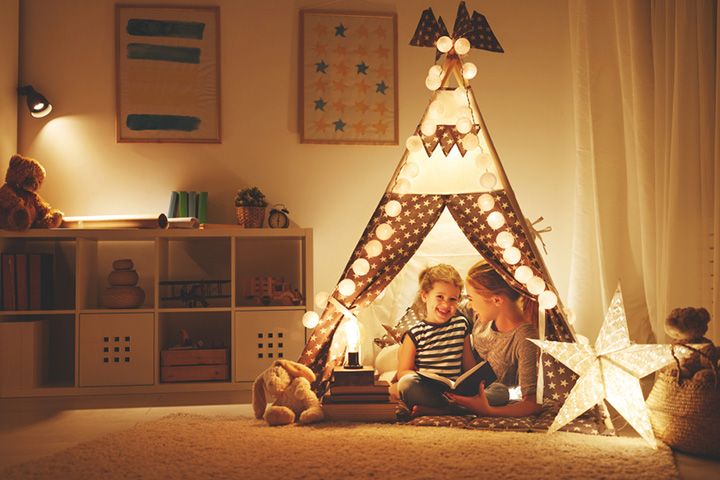 Room with a cozy reading corner, toddler room idea for boys and girls