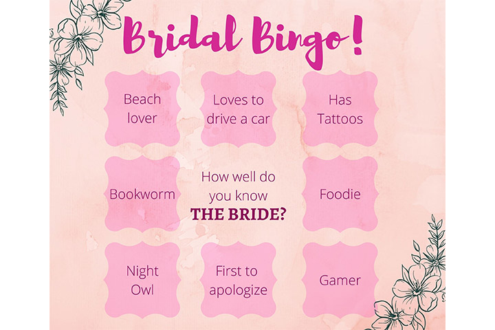 Wedding theme bingo