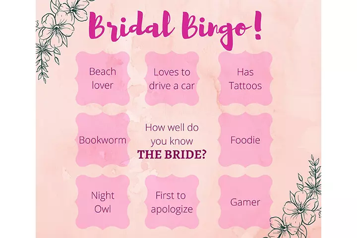 Wedding theme bingo