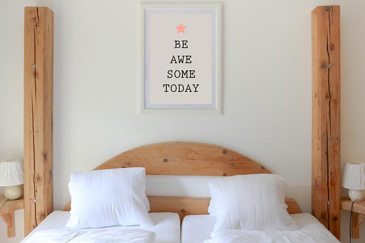 Posters of love as bedroom decor ideas for couples