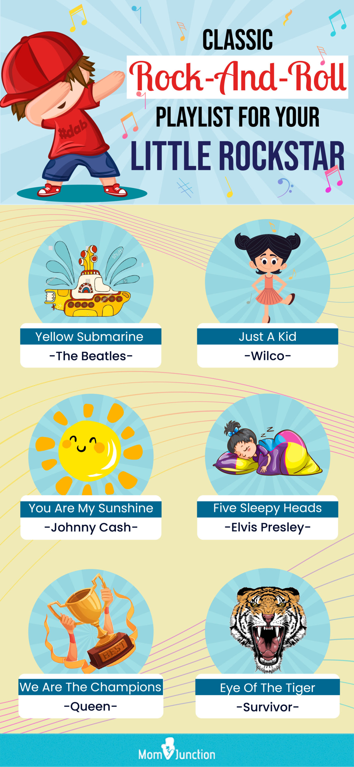 popular child friendly rock songs (infographic)