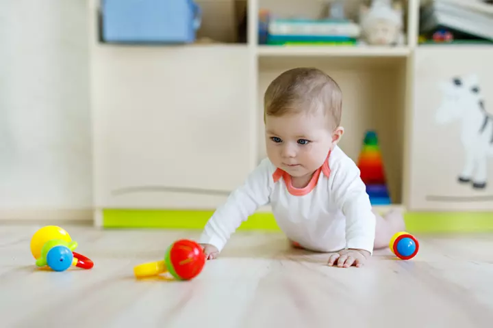 A toddler sensing the toy