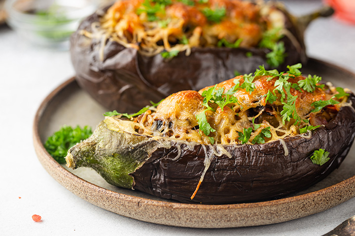 Baked aubergine boats low carb recipes for kids