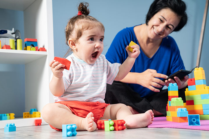 Playing with bricks as gross motor activities for infants