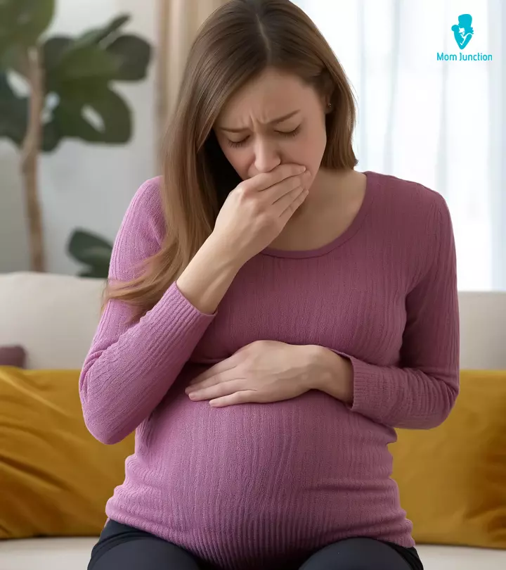 Pregnant Woman Feeling Nauseous, Indicating Third Trimester Information