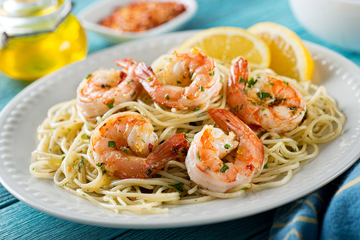 Shrimp scampi with freshly-picked herbs