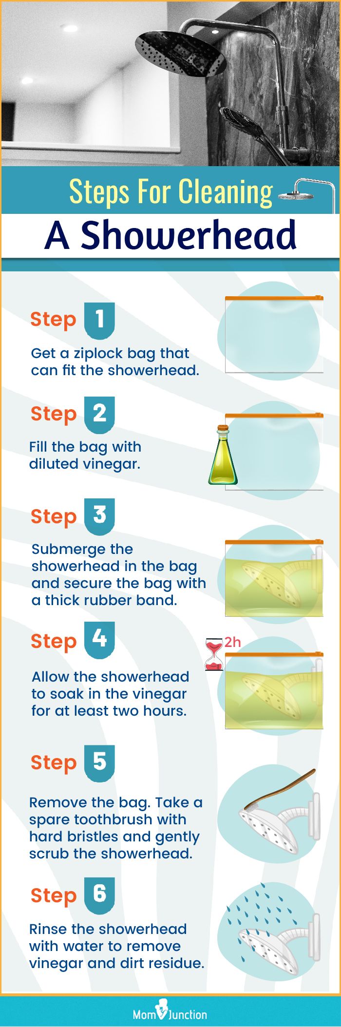 Steps For Cleaning A Showerhead. (infographic)