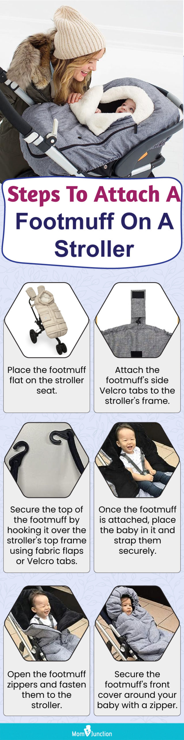 Steps To Attach A Footmuff On A Stroller (infographic)