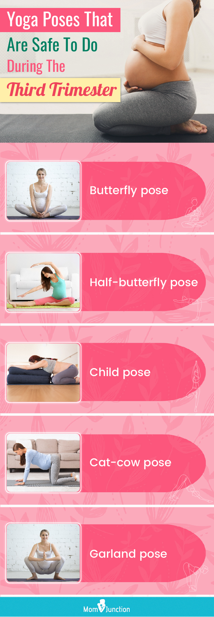 yoga poses that are safe to do during the third trimester (infographic)