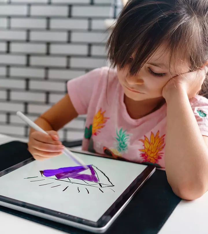 Child Using A Drawing App, Highlighting Digital Art Tools