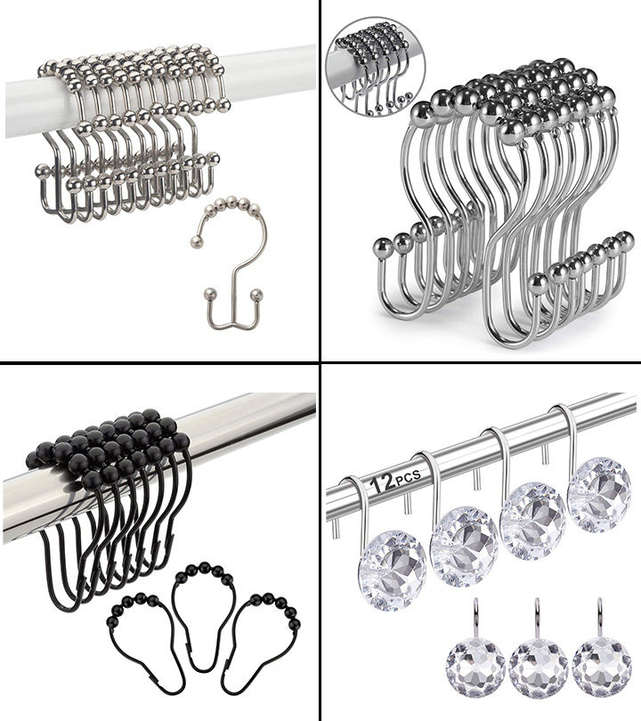 12 Pc Shower Hooks Curtain Rings Decorative Metal Heavy Duty Rod Bathroom  Silver