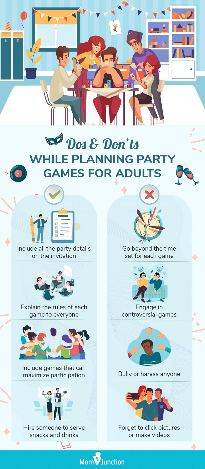 dos and don’ts while planning party games for adults (infographic)