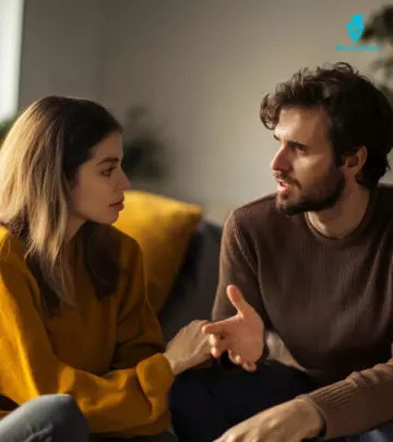 Upset wife listening to her husband yelling