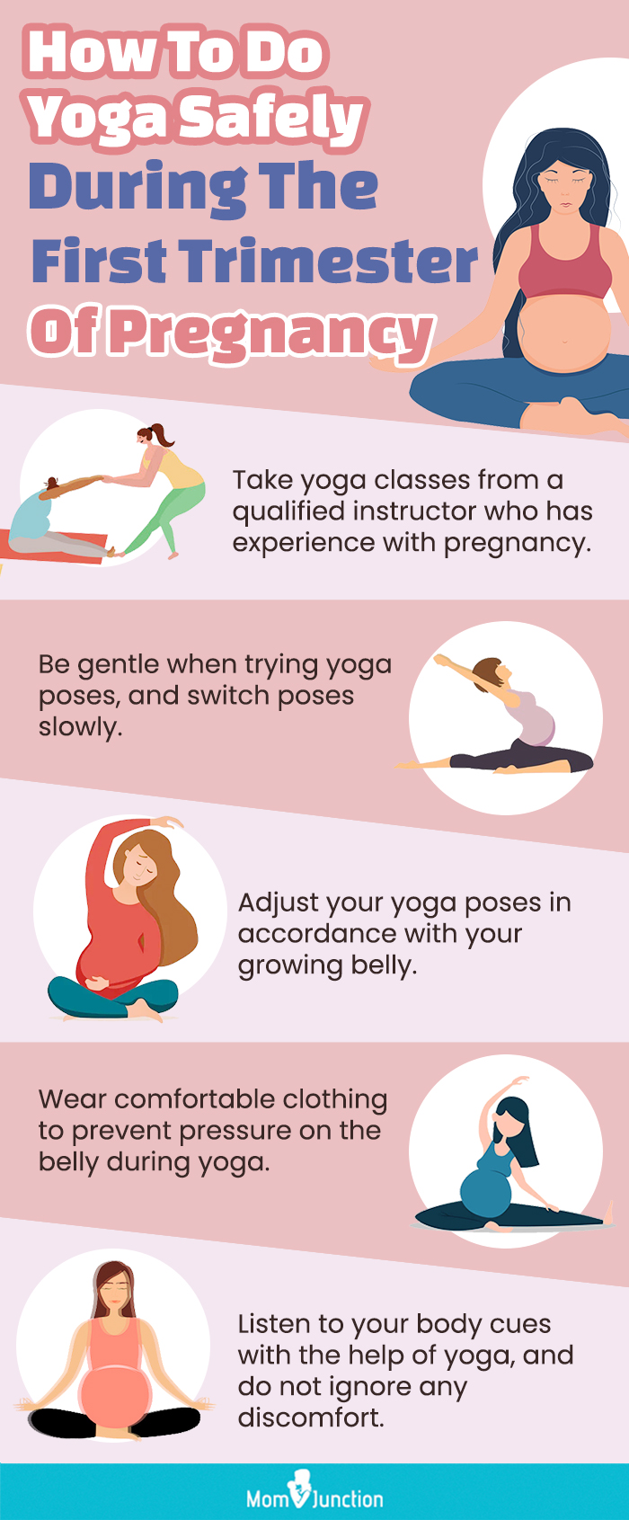 how to do yoga safely during the first trimester of pregnancy (infographic)