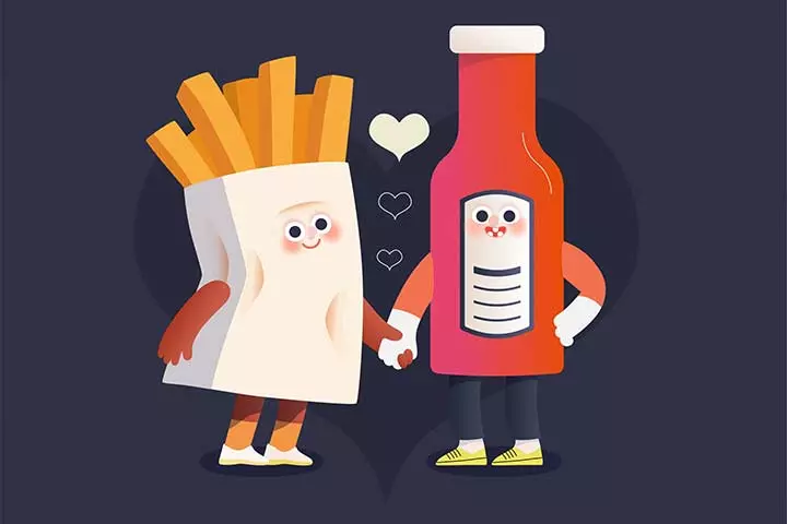 Matching couple names, French fries and Ketchup