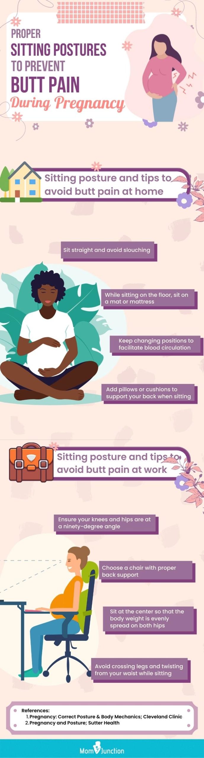 proper sitting postures to prevent butt pain during pregnancy [infographic]