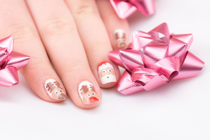 Reindeer and Santa nail design
