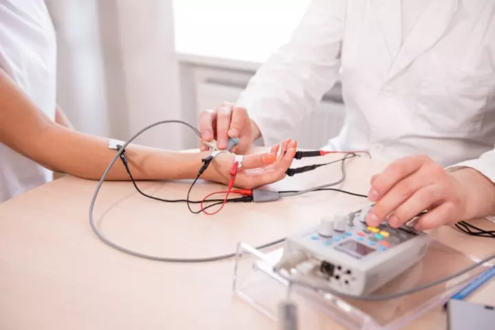 An electrodiagnostic procedure where the doctor uses a small needle to examine muscle activity. 