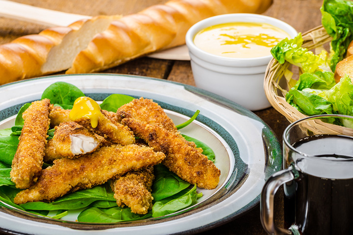 Oats-crusted chicken fingers with mustard sauce recipes for kids