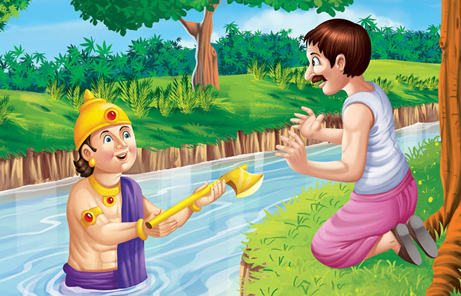 The Woodcutter And The Golden Axe Story In Hindi