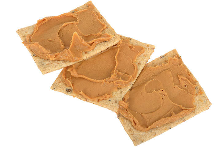 Whole-grain crackers and nut butter healthy snacks for kids