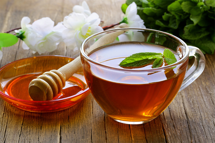 Honey can be added to warm green tea